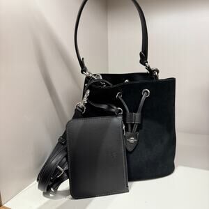 Coach Rowan Bucket Bag With Cherry Charm CCZ89 Suede/Silver/Black
